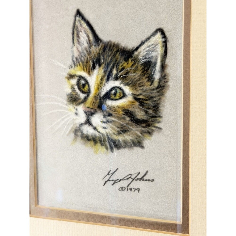 Vintage 1979 Sign Pastel Portrait Of A Tabby Kitten ￼9 X 11 Inches